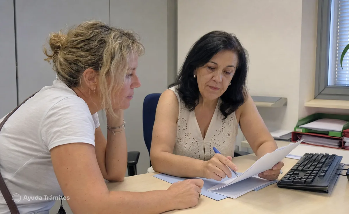 An official reviews an applicant's documents | Ayuda Trámites