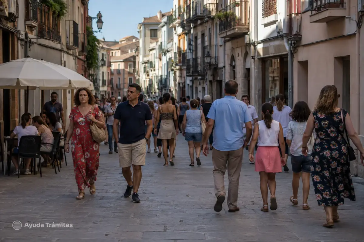 A wide street shows daily life in a Spanish town | Ayuda Trámites