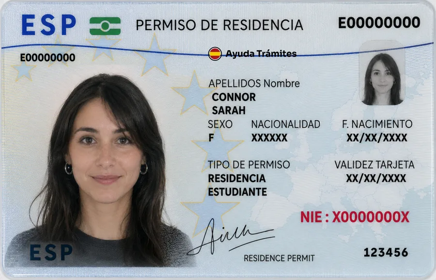 Sample of the Spanish TIE card (Tarjeta de Identidad de Extranjero) with the NIE number printed on it
